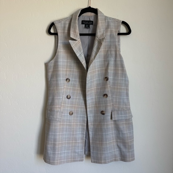 Rachel Zoe Preppy Plaid Sleeveless Blazer Long Line Vest Small - Picture 2 of 13